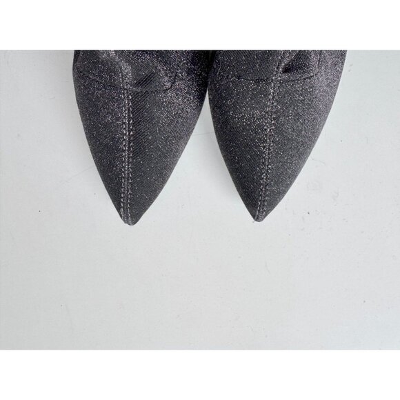 LIU JO Metallic Black Stretch Knit Mid Calf Pointed Toe Sock Boots, Size 40 - Picture 5 of 12